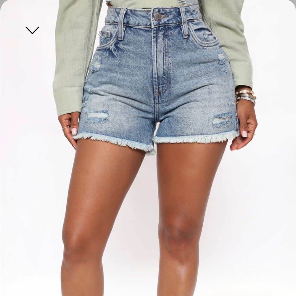 Medium blue wash denim shorts